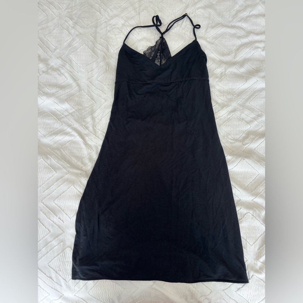 Black Victoria's Secret Modal Soft Lace Trim Mini Slip Dress Nightgown